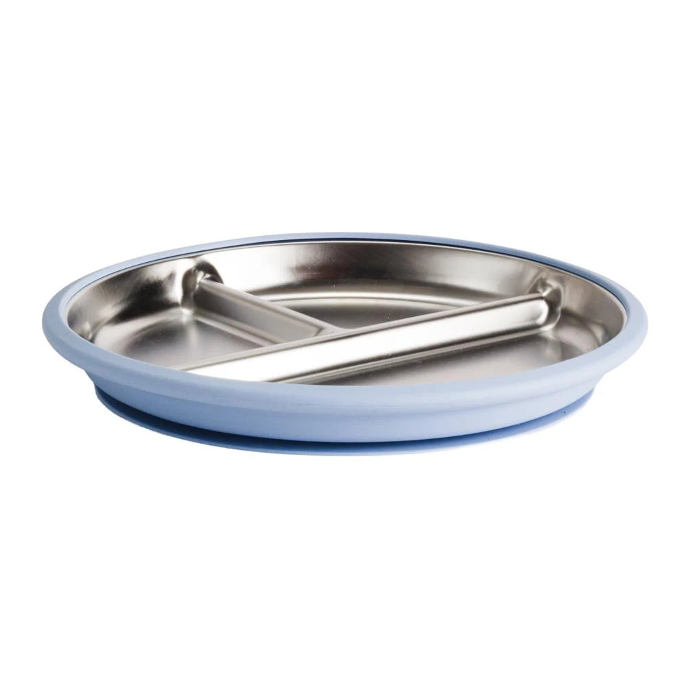 Nestling Stainless Divided Suction Plate  - Dusty Blue