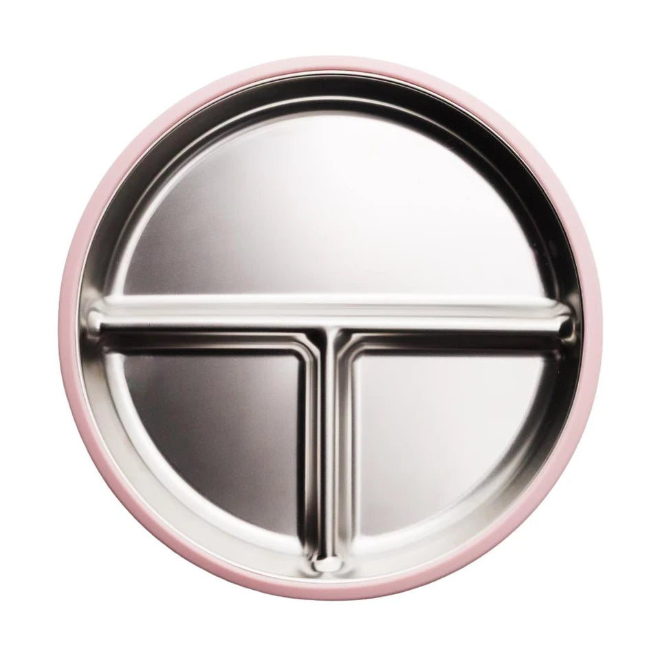 Nestling Stainless Divided Suction Plate  - Dusty Pink