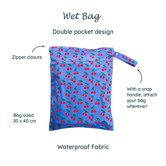 Nestling Double Pocket Wet Bag - Blue Cherries
