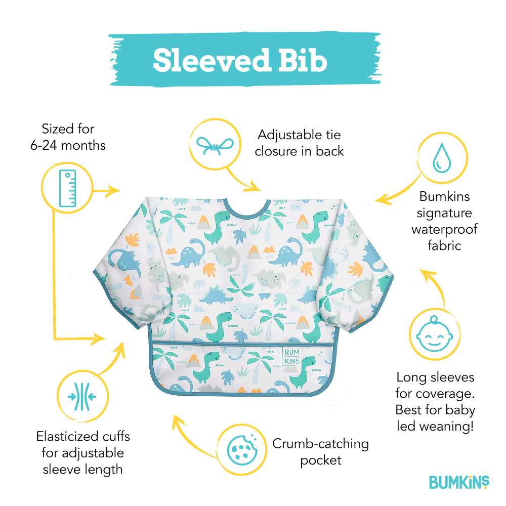 Bumkins Waterproof Sleeved Bib - Dinosaurs
