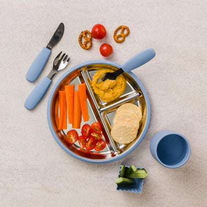Nestling Stainless Divided Suction Plate  - Dusty Blue