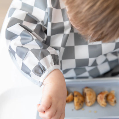 Bumkins Waterproof Sleeved Bib - Charcoal Check