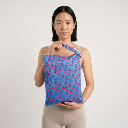 Nestling Double Pocket Wet Bag - Blue Cherries