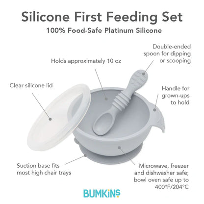 Bumkins Silicone First Feeding Set -  Gray